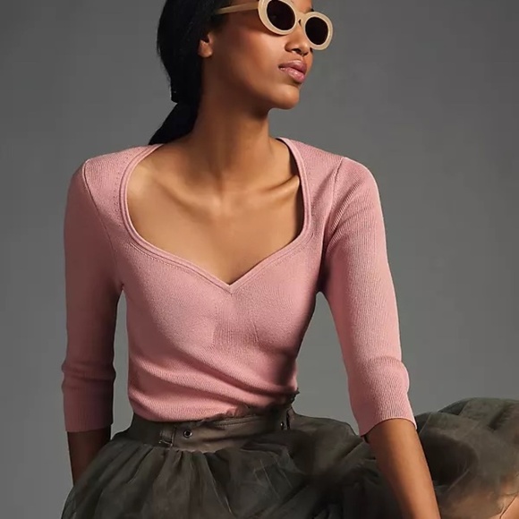 NWT Anthropologie Maeve Pink Sweetheart Sweater Medium - Picture 1 of 5